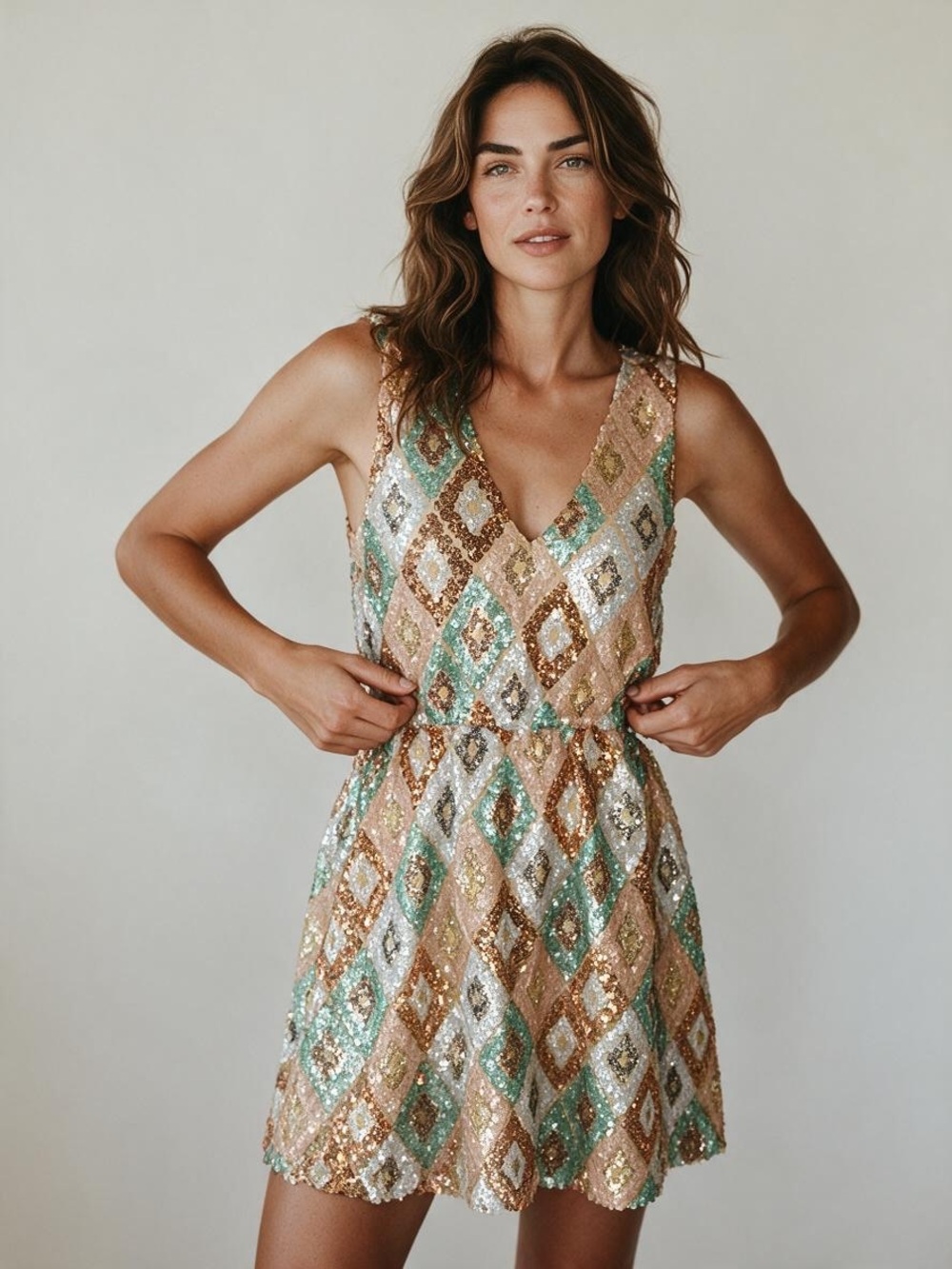 Southern Fried Chics Sequin Romper Women’s Size L Geometric V-Neck NWT holiday